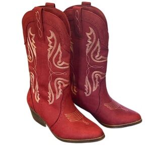 True Craft Red Western Cowboy Boots for Women